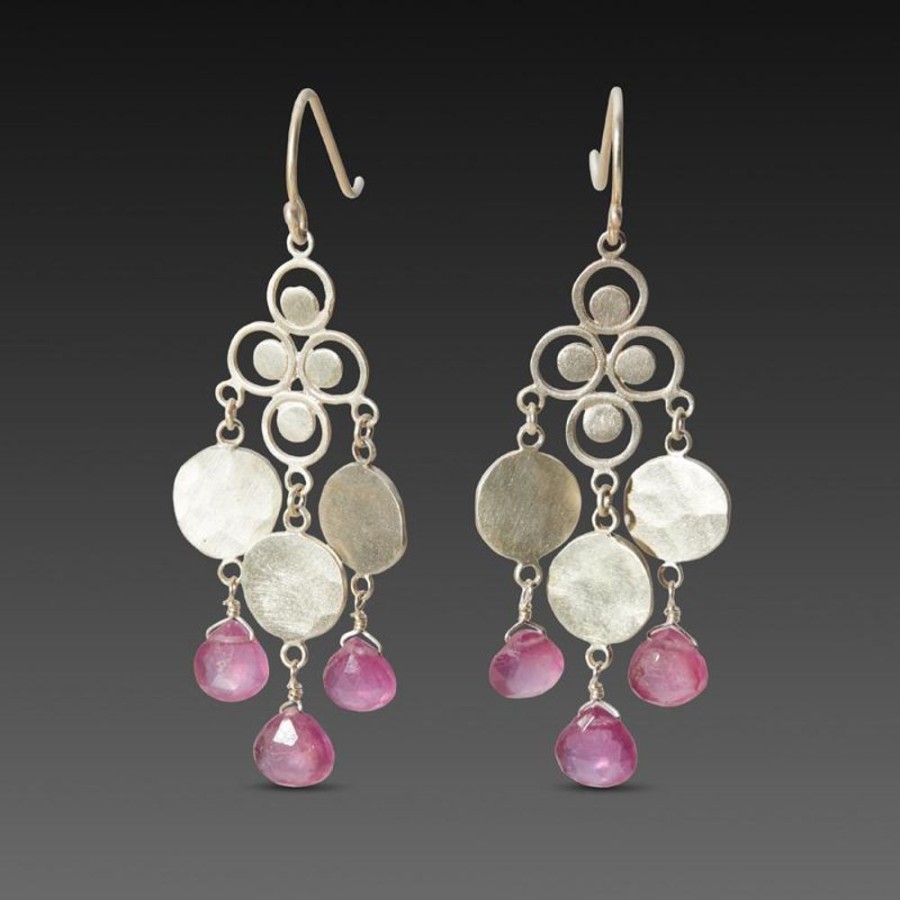 Earrings Ananda Khalsa | Filigree Chandelier Earrings With Pink Sapphires