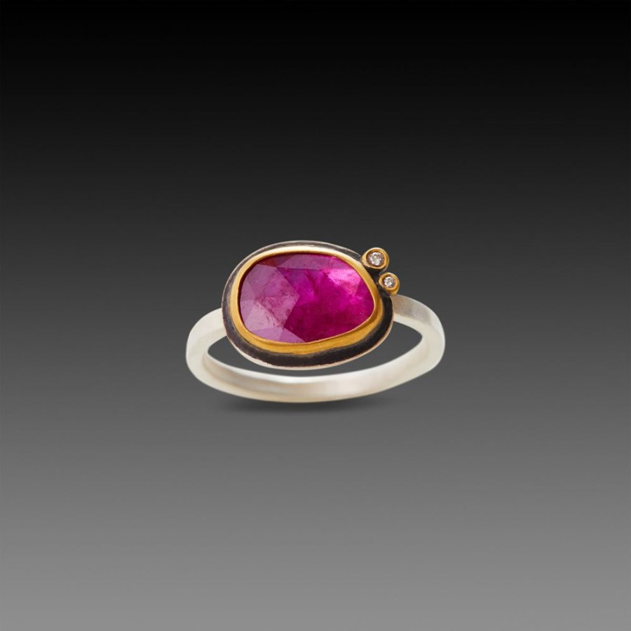 Rings Ananda Khalsa | Organic Rose Cut Ruby Ring With Diamonds