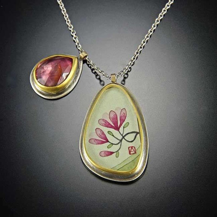 Hand Painted Jewelry Ananda Khalsa | Magnolia Charm Necklace With Pink Tourmaline