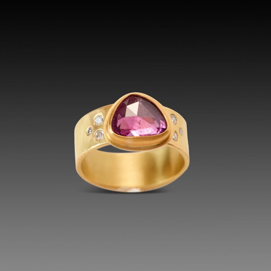 Rings Ananda Khalsa | Pink Sapphire Ring With Diamond Trios