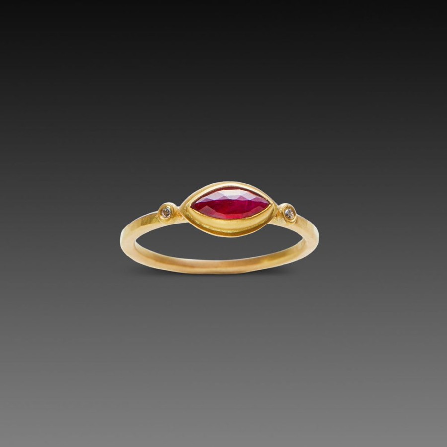 Rings Ananda Khalsa | Marquise Ruby Ring With Diamond Dots