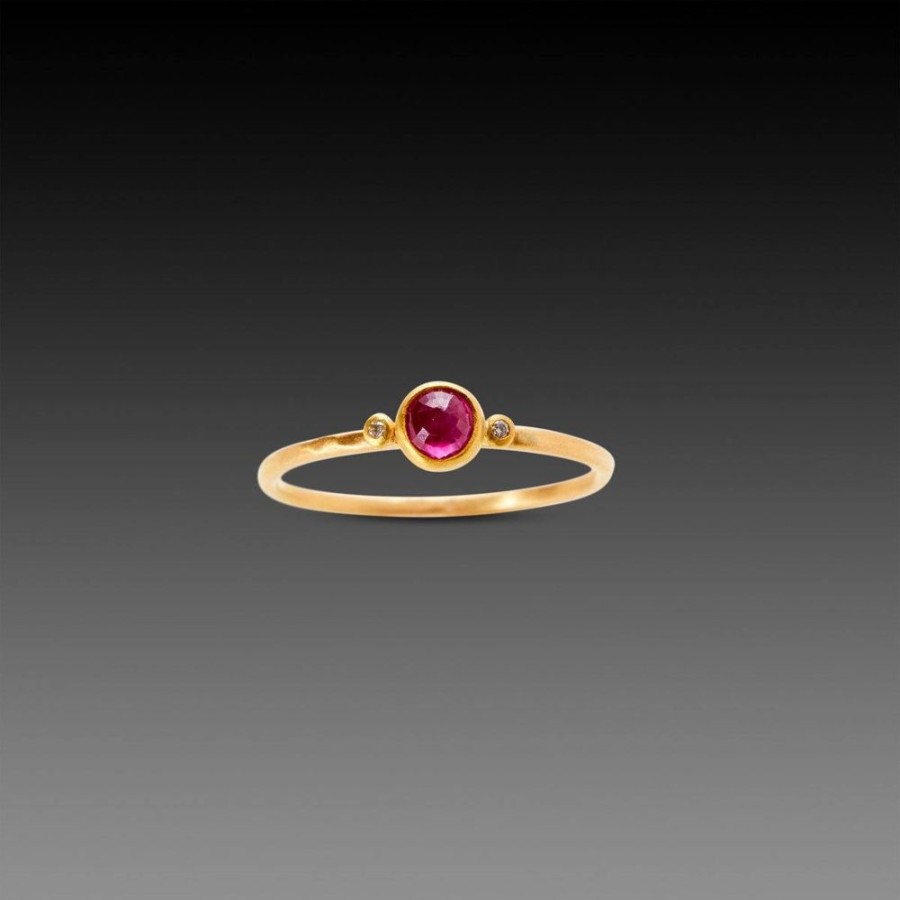 Rings Ananda Khalsa | Tiny Ruby Ring With Two Diamond Dots