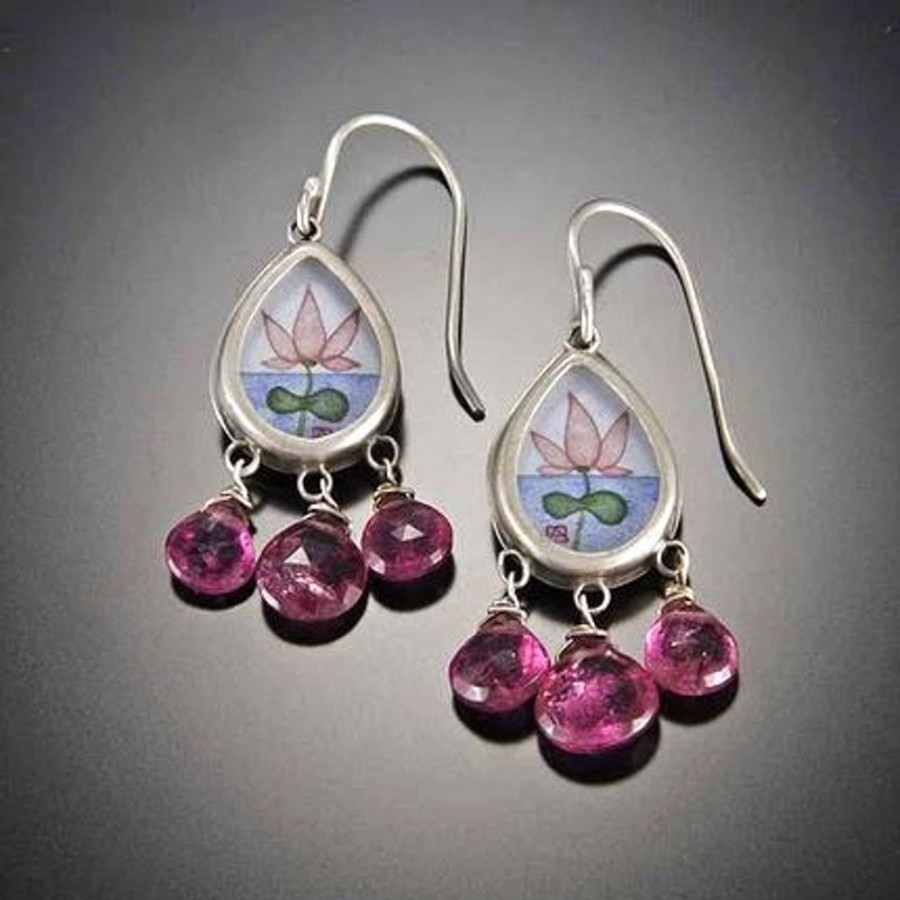 Earrings Ananda Khalsa | Lotus Earrings With Tourmaline