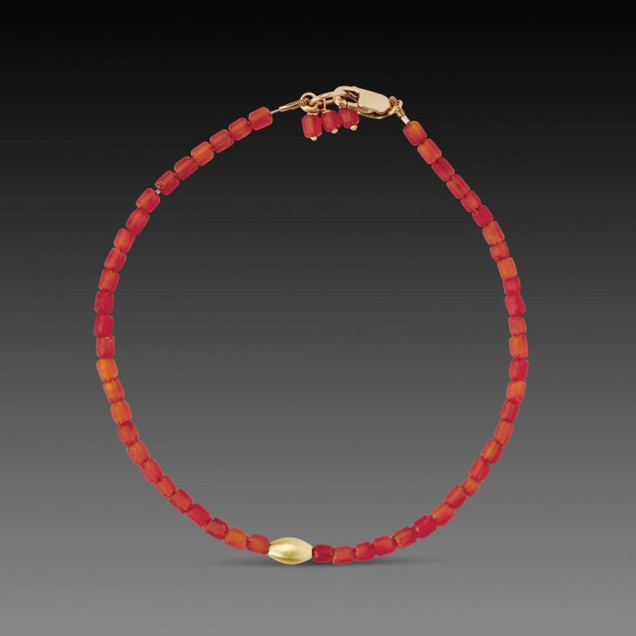 Bracelets Ananda Khalsa | Carnelian Bracelet With Gold Rice Bead