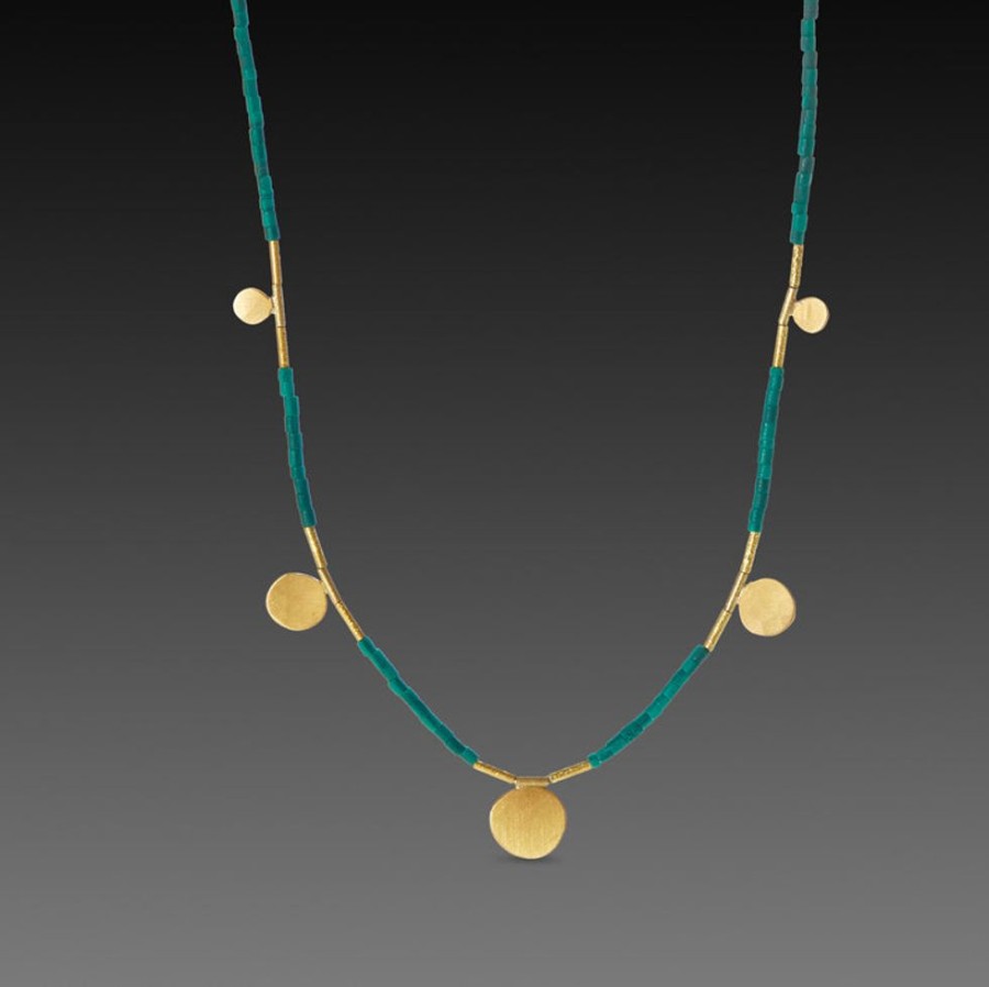 Necklaces Ananda Khalsa | Malachite Necklace With Gold Disks