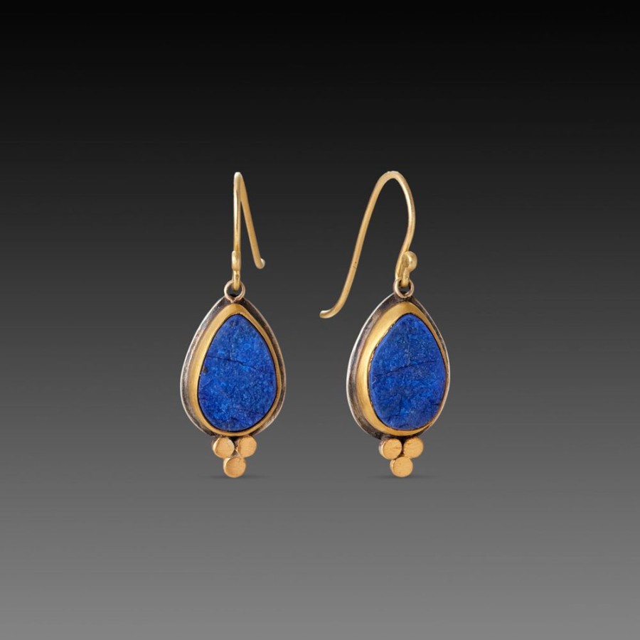 Earrings Ananda Khalsa | Lapis Teardrop Earrings With Gold Trios