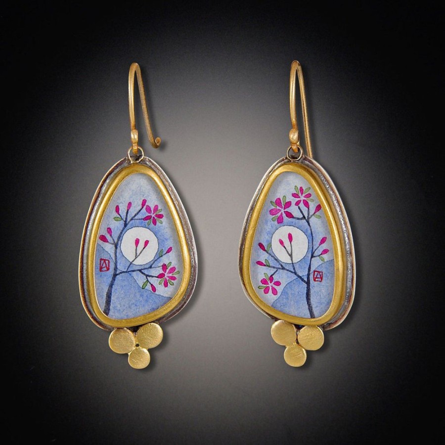 Earrings Ananda Khalsa | Gold Narrow Organic Plum Blossom Earrings