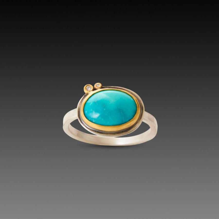 Rings Ananda Khalsa | Smooth Turquoise Ring With Diamonds