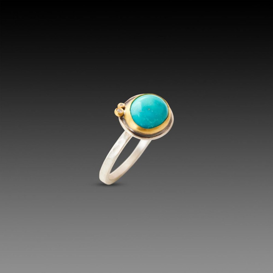 Rings Ananda Khalsa | Smooth Turquoise Ring With Diamonds