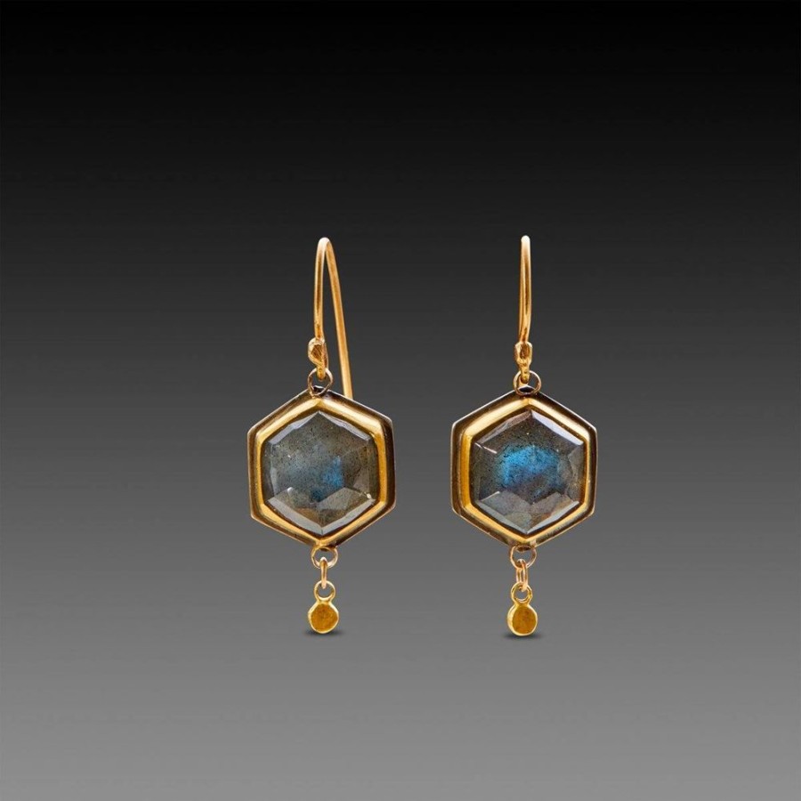 Earrings Ananda Khalsa | Labradorite Hexagon Earrings