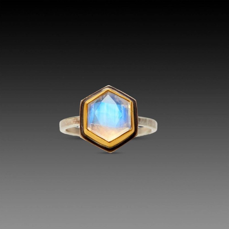 Rings Ananda Khalsa | Hexagon Rainbow Moonstone Ring