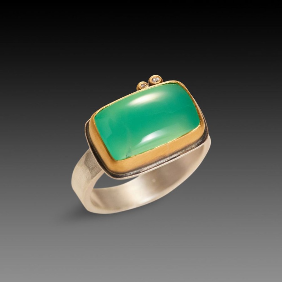 Rings Ananda Khalsa | Smooth Chrysoprase Ring With Diamond