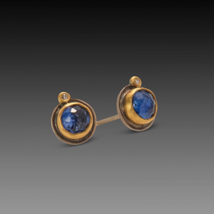 Earrings Ananda Khalsa | Round Kyanite Stud Earrings