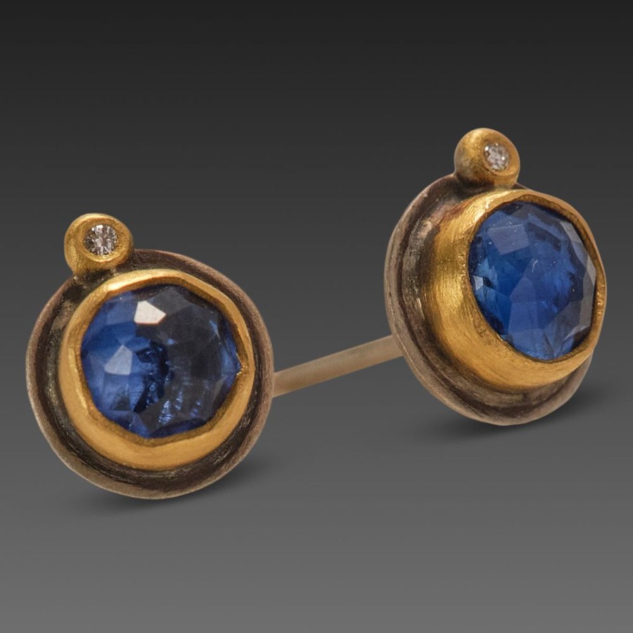 Earrings Ananda Khalsa | Round Kyanite Stud Earrings