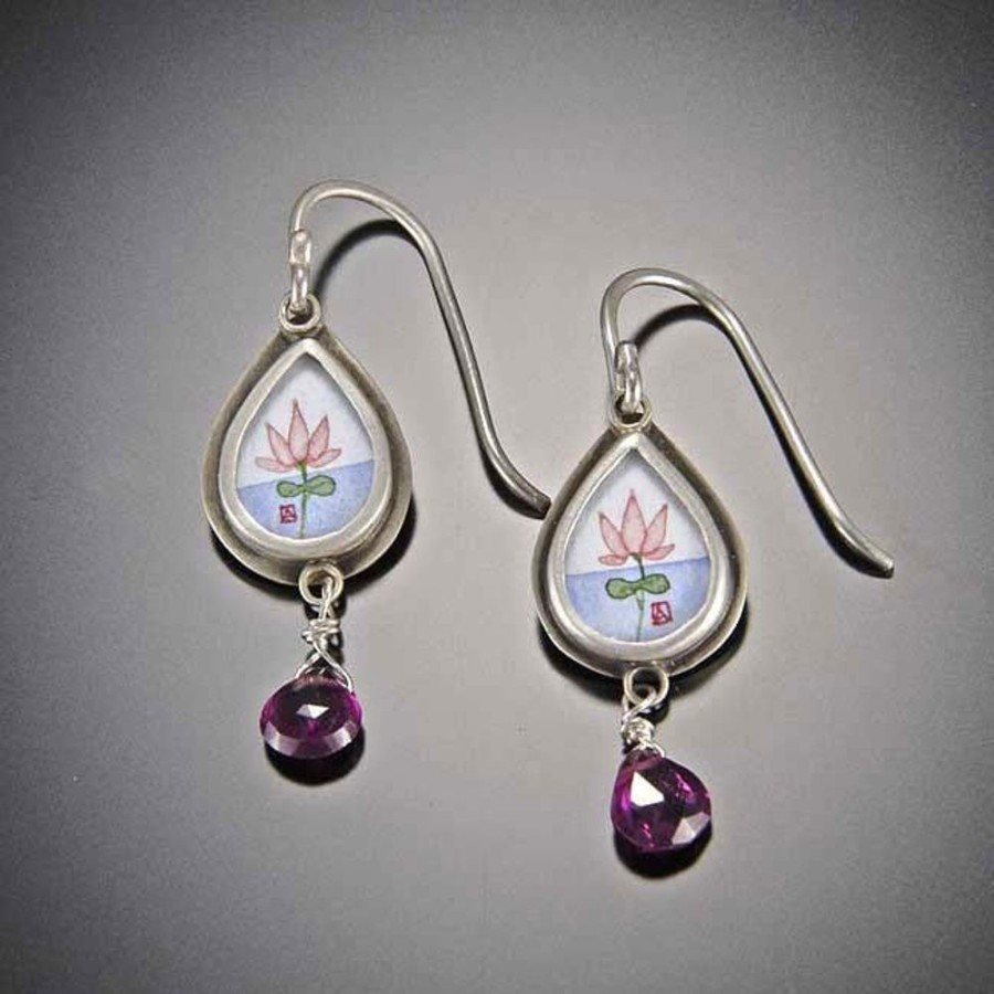 Earrings Ananda Khalsa | Tiny Lotus Earrings With Tourmaline