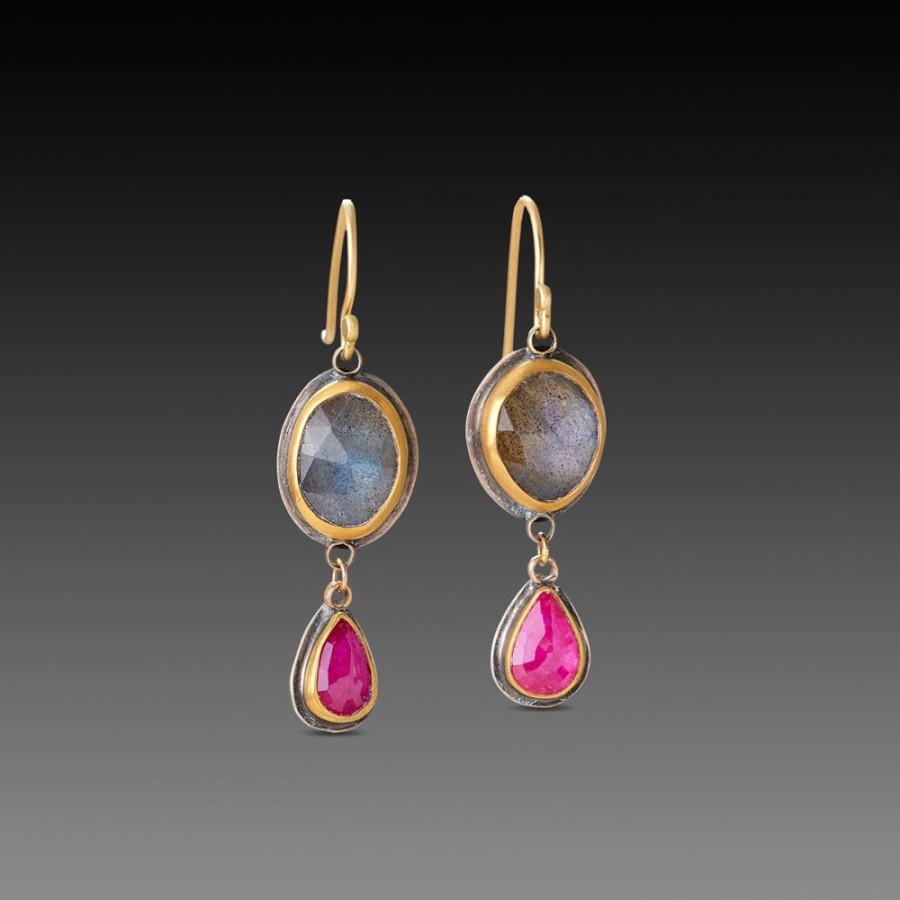 Earrings Ananda Khalsa | Labradorite And Ruby Drop Earrings