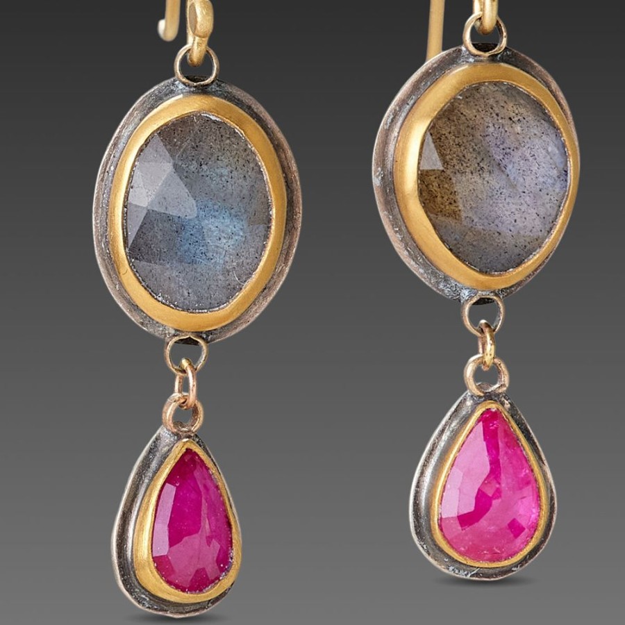 Earrings Ananda Khalsa | Labradorite And Ruby Drop Earrings