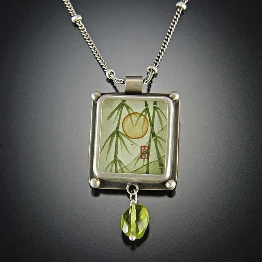 Necklaces Ananda Khalsa | Small Rectangular Bamboo Necklace With Peridot