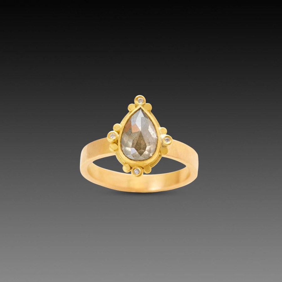 Rings Ananda Khalsa | Teardrop Gray Diamond Ring With Diamond Trios