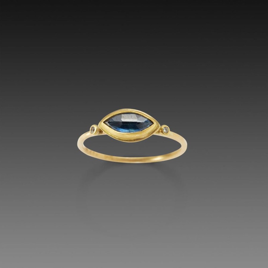 Rings Ananda Khalsa | Marquise Blue Sapphire Ring With Two Diamond Dots