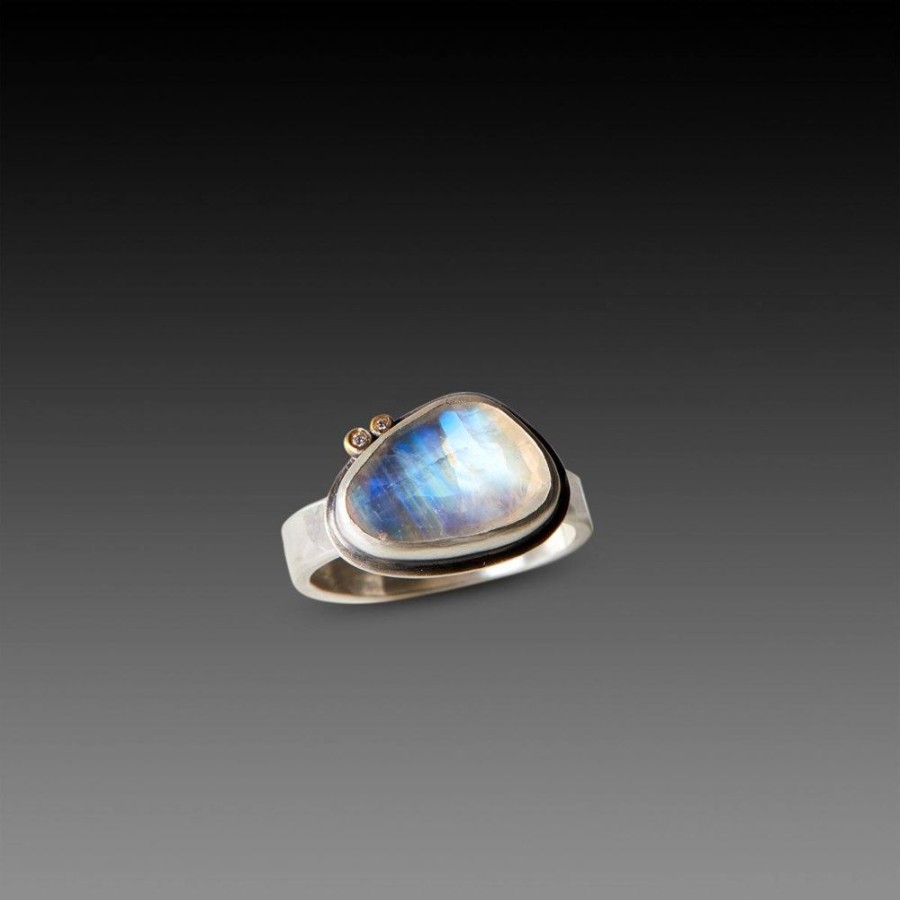 Rings Ananda Khalsa | Rainbow Moonstone Ring With Diamonds