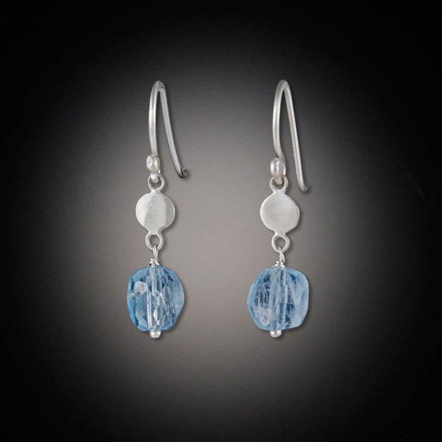 Earrings Ananda Khalsa | Small Single Disk With Aquamarine Drop Earrings