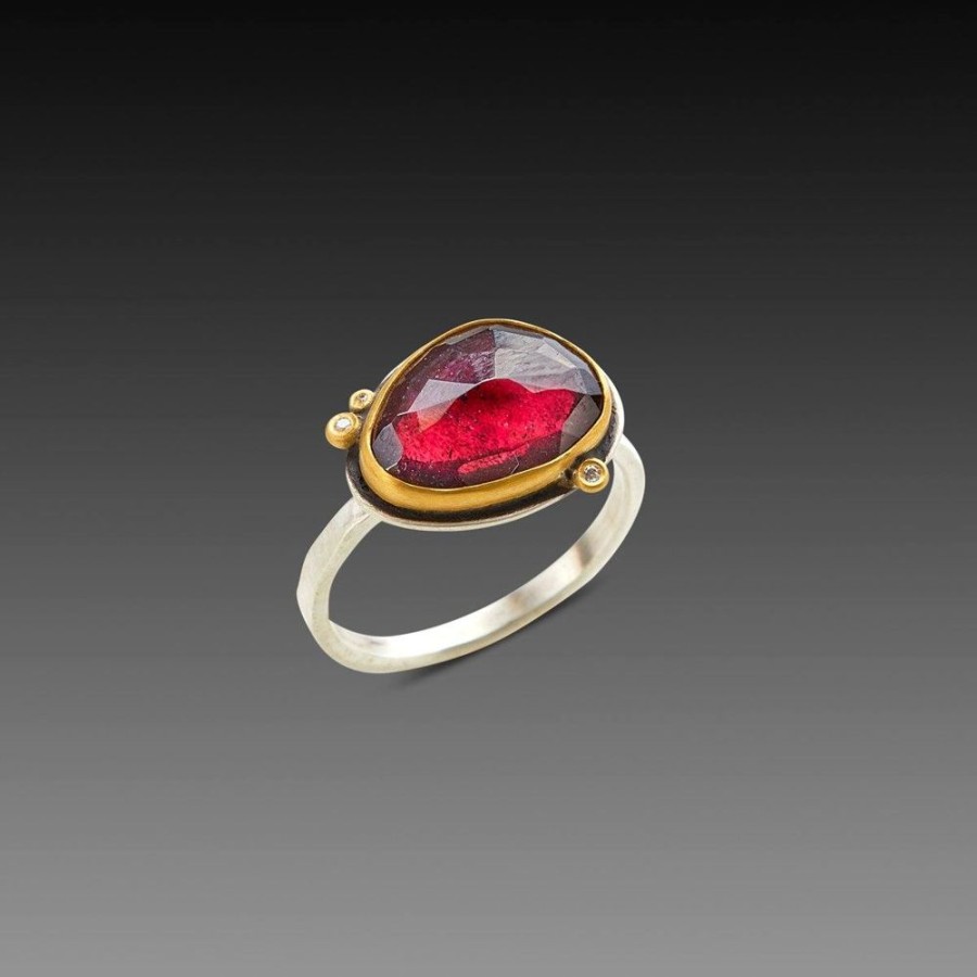 Rings Ananda Khalsa | Rose Cut Rhodolite Garnet Ring With Three Diamonds