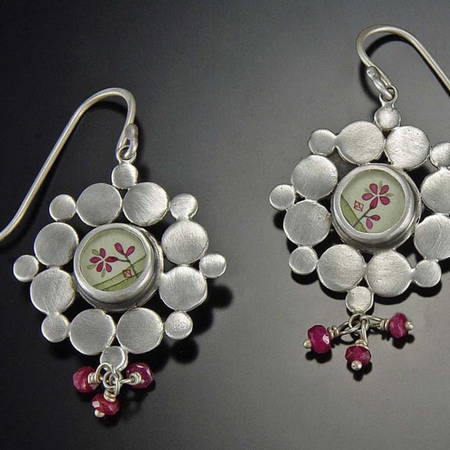 Earrings Ananda Khalsa | Plum Blossom Mandala Earrings With Rubies