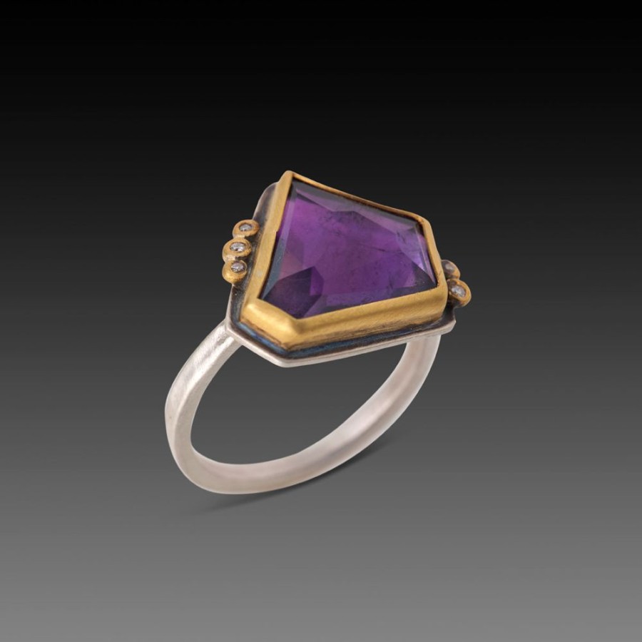 Rings Ananda Khalsa | Geometric Amethyst Ring With Five Diamonds