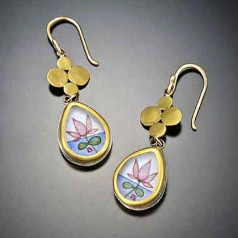 Earrings Ananda Khalsa | Gold Teardrop Lotus Earrings