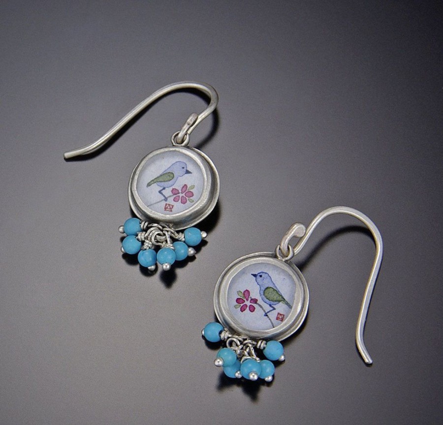 Earrings Ananda Khalsa | Tiny Bluebird Earrings With Turquoise