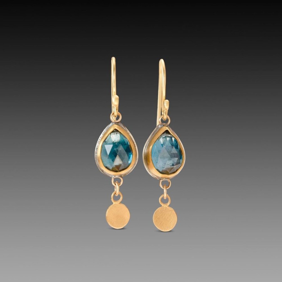 Earrings Ananda Khalsa | Blue Topaz Earrings With Gold Drops