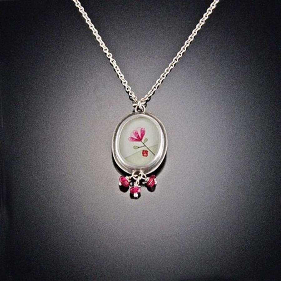 Hand Painted Jewelry Ananda Khalsa | Tiny Oval Magnolia Necklace