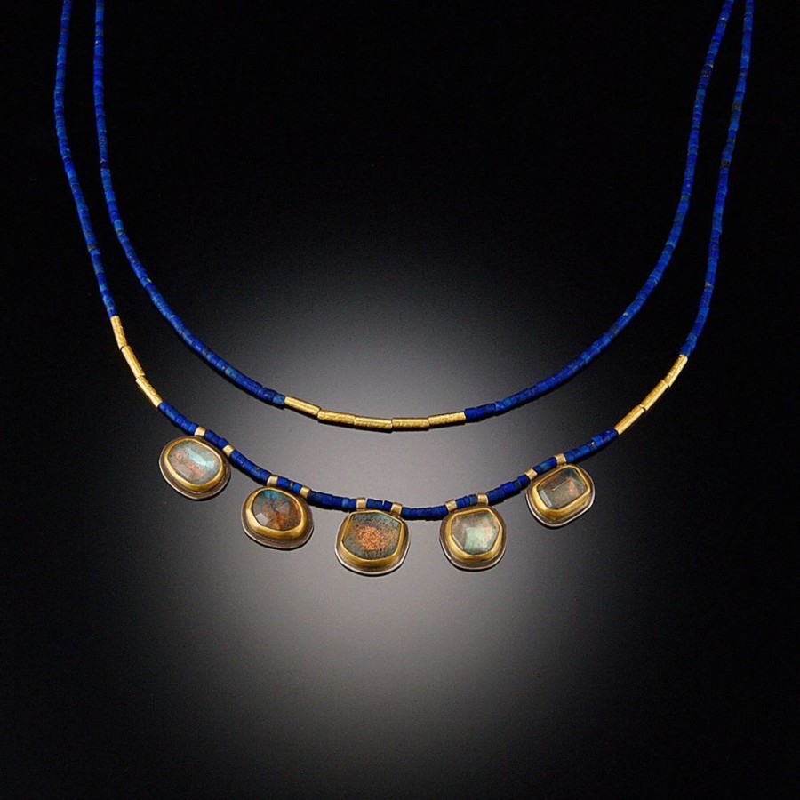 Necklaces Ananda Khalsa | Labradorite And Lapis Bead Necklace