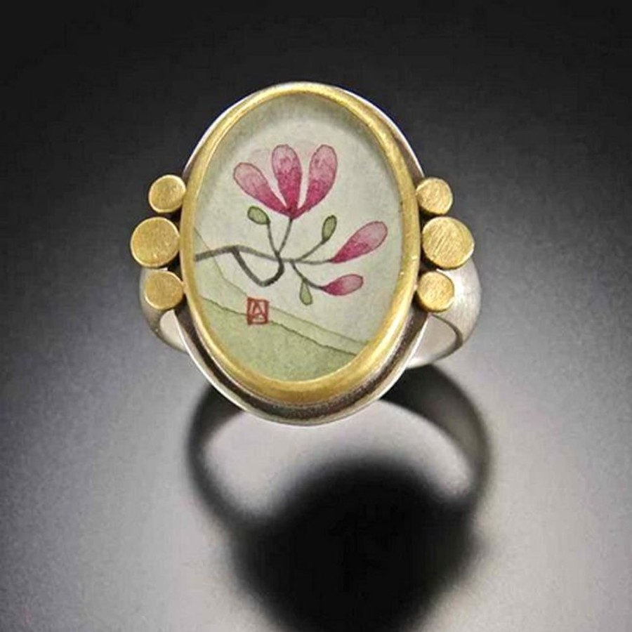 Hand Painted Jewelry Ananda Khalsa | Oval Magnolia Ring