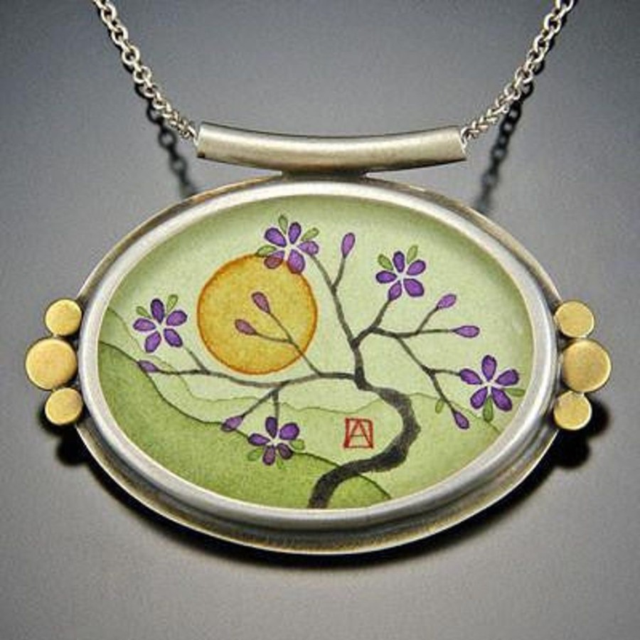 Hand Painted Jewelry Ananda Khalsa | Oval Plum Blossom Necklace