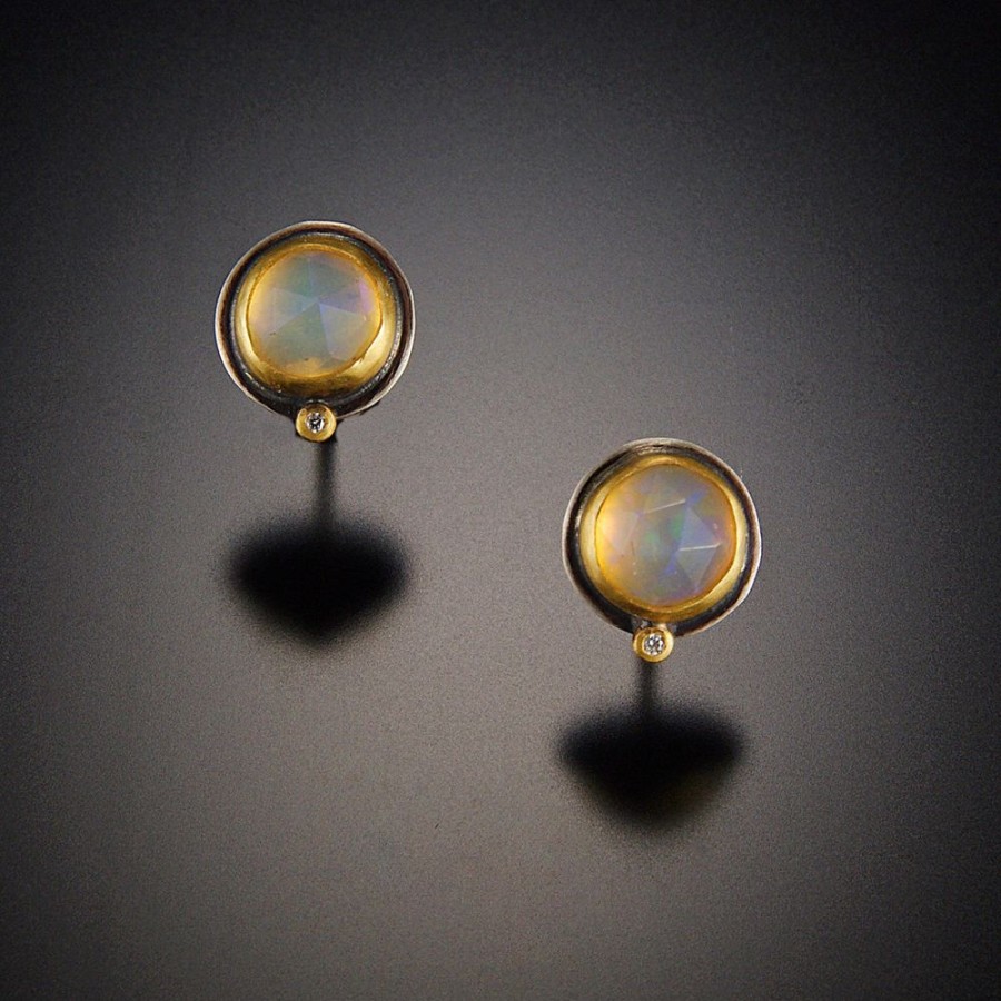 Earrings Ananda Khalsa | Opal Stud Earrings With Diamond Dot