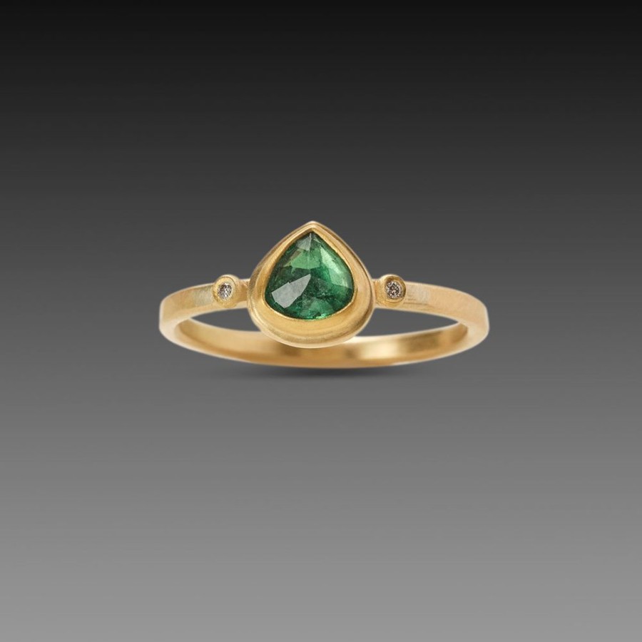 Rings Ananda Khalsa | Teardrop Emerald Ring With Tiny Diamonds