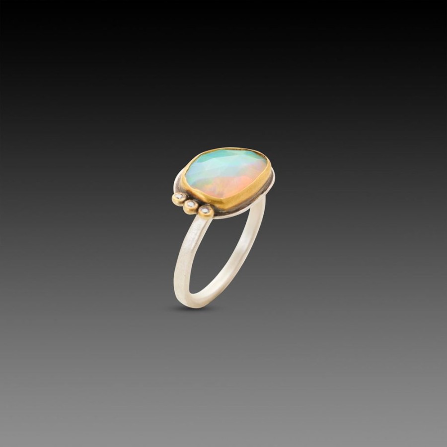 Rings Ananda Khalsa | Rose Cut Ethiopian Opal Ring With Three Diamonds