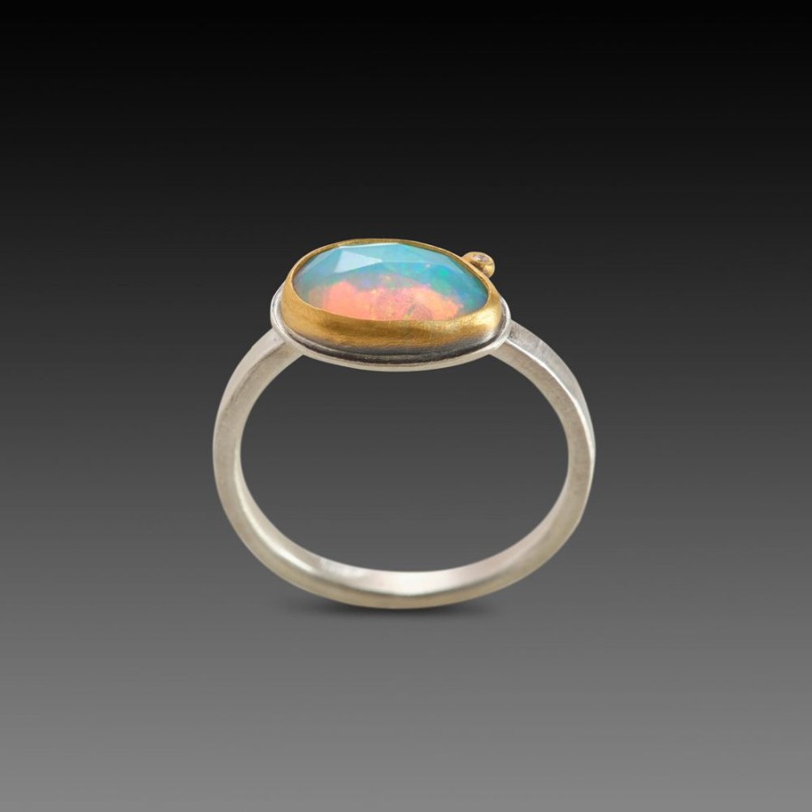 Rings Ananda Khalsa | Rose Cut Ethiopian Opal Ring With Diamond