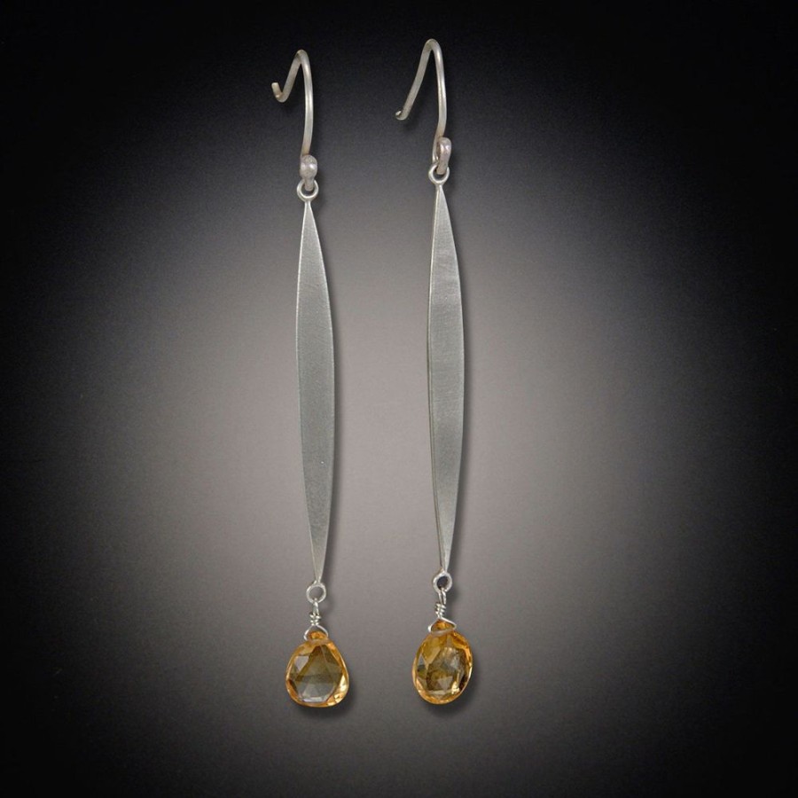 Earrings Ananda Khalsa | Long Leaf Earrings With Gem Drops