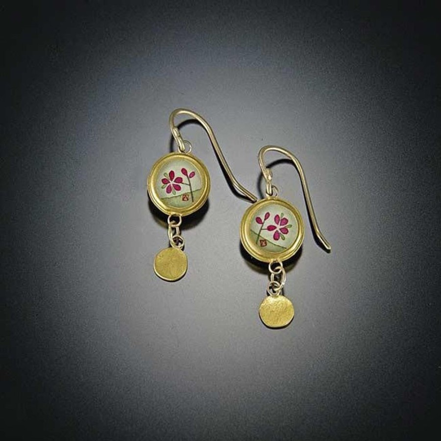 Earrings Ananda Khalsa | Tiny Gold Plum Blossom Disk Earrings