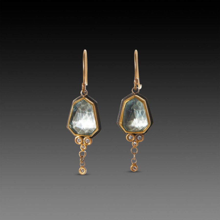 Earrings Ananda Khalsa | Geometric Blue Topaz Drop Earrings