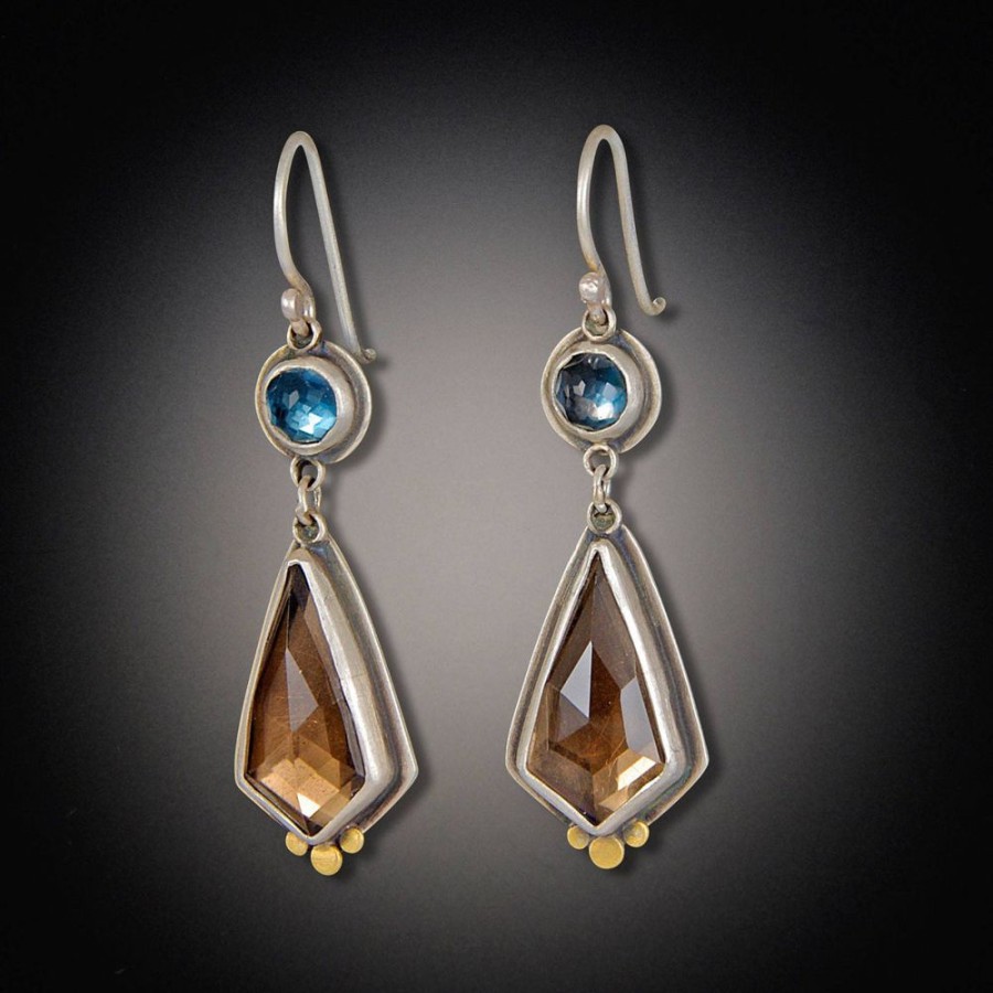 Earrings Ananda Khalsa | Rose Cut London Blue Topaz And Smoky Quartz Earrings