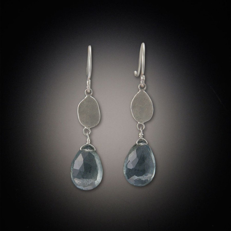 Earrings Ananda Khalsa | Moss Aquamarine Silver Disk Earrings