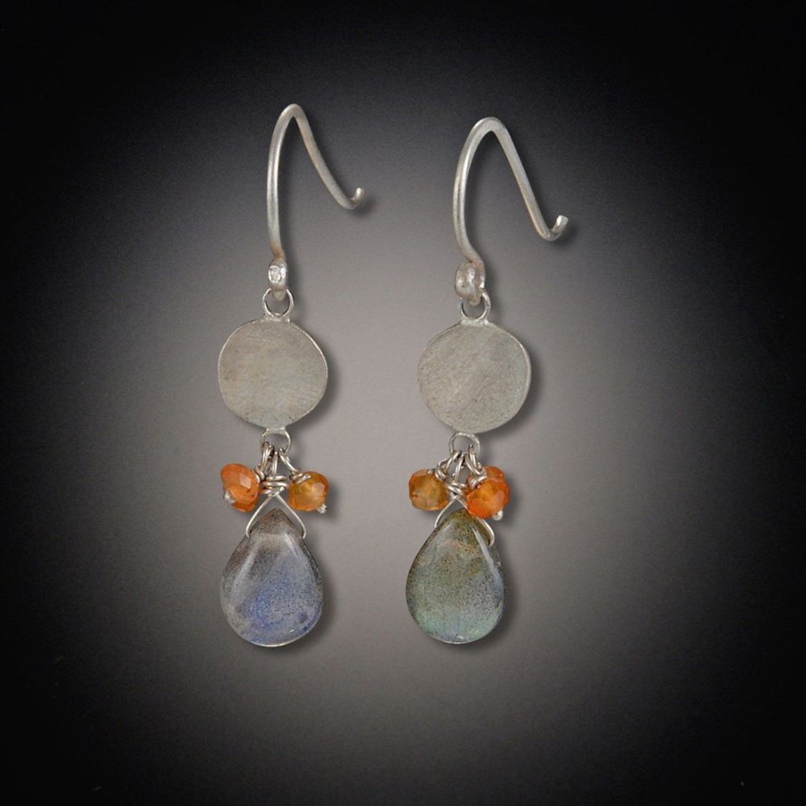 Earrings Ananda Khalsa | Single Disk With Labradorite Drop And Carnelian Clusters Earrings