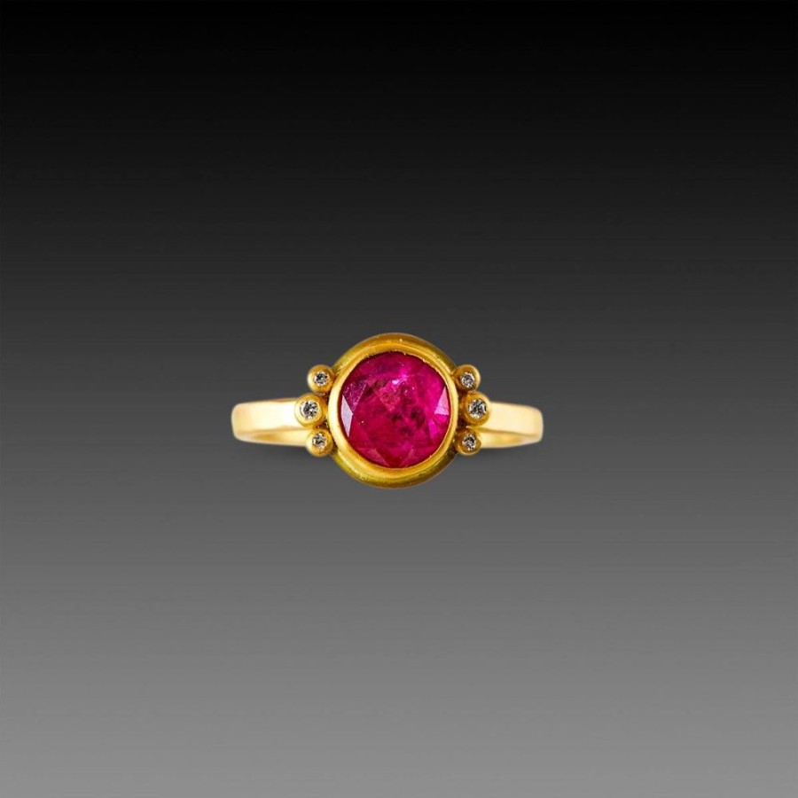 Rings Ananda Khalsa | Rose Cut Ruby Ring With Diamond Trios