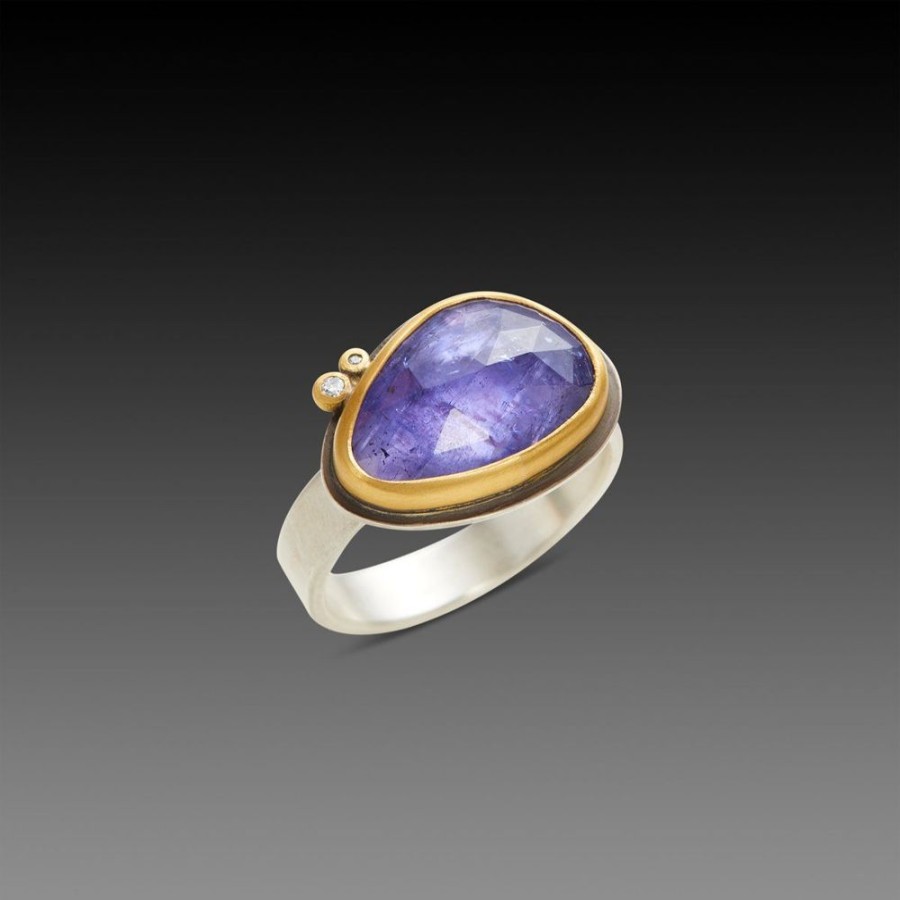 Rings Ananda Khalsa | Rose Cut Tanzanite Ring With Two Diamond Dots