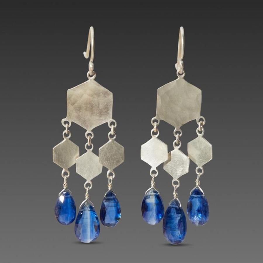 Earrings Ananda Khalsa | Hexagon Chandelier Earrings With Gem Drops