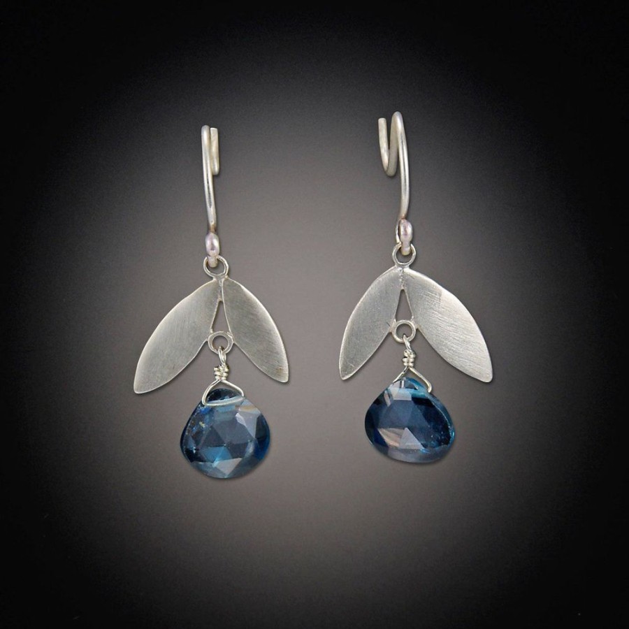 Earrings Ananda Khalsa | Leaf Earrings With Blue Topaz Drops